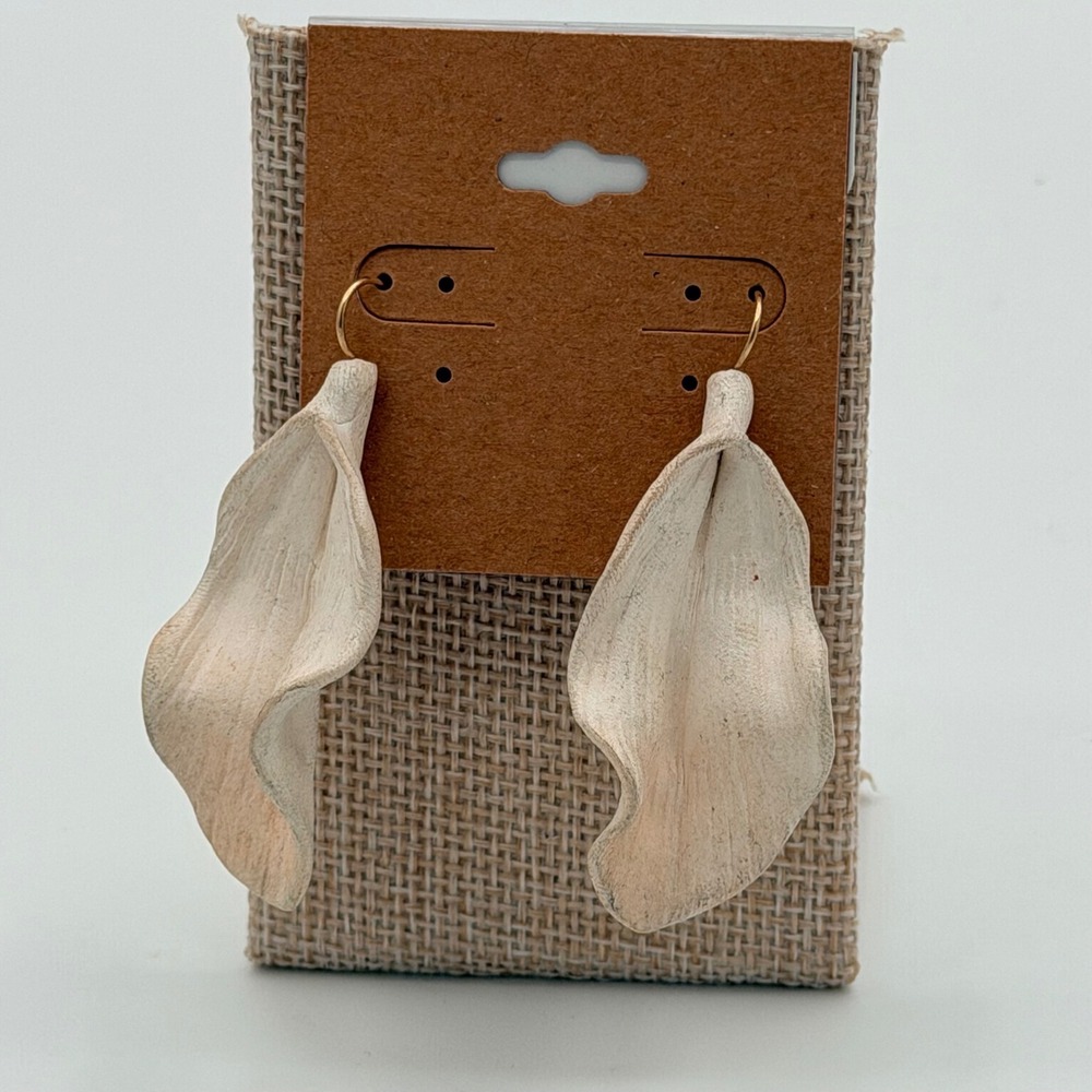 Bohemian Petal Metal Dangle Earrings Neutral Beige Lightweight Statement Women